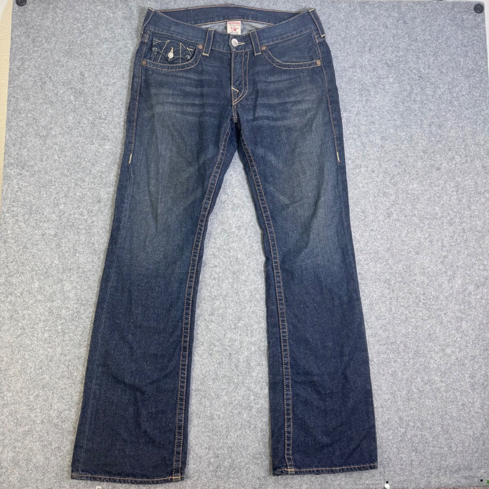 True Religion Boot Cut Jeans Mens 32 Blue Excellent Made in USA N32H59B14